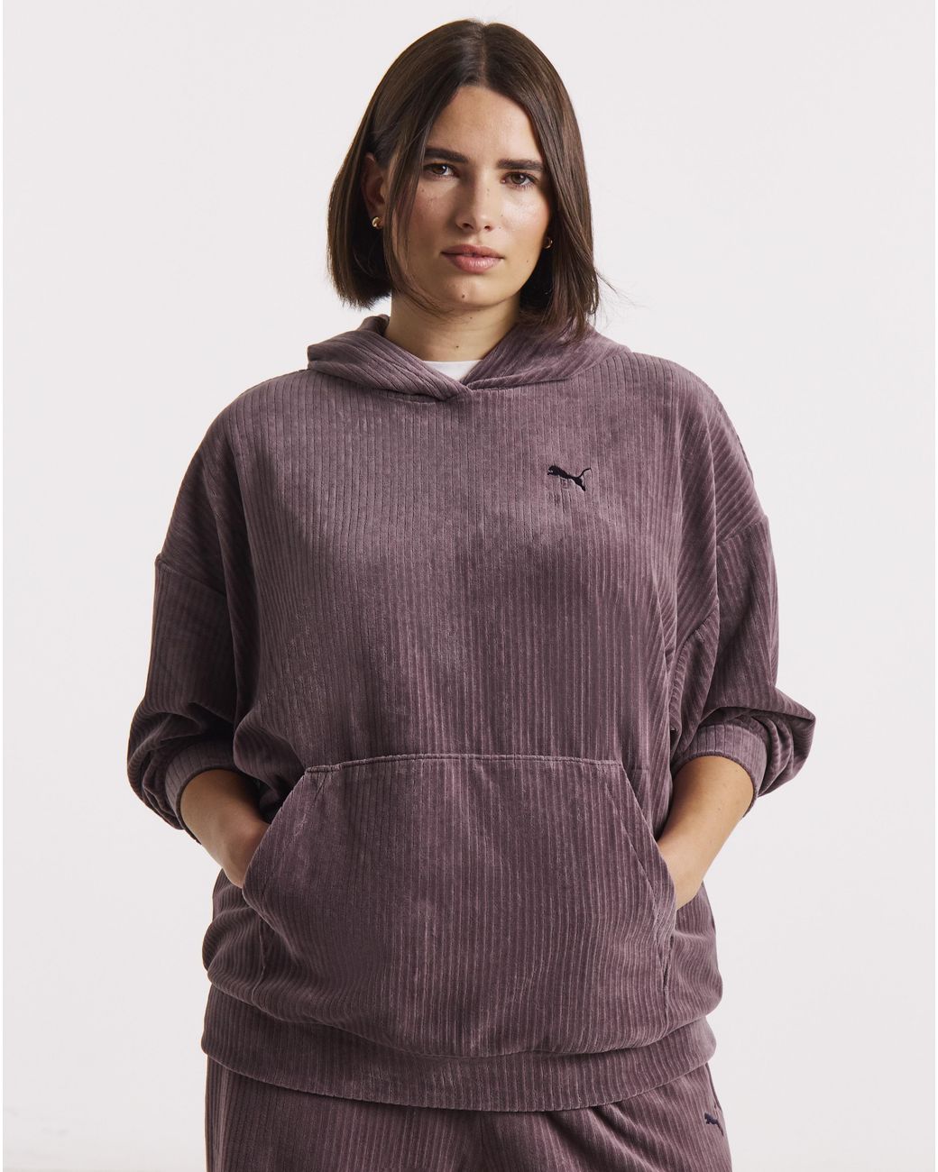 PUMA Purple Essential Comfort Velour Rib Hoodie