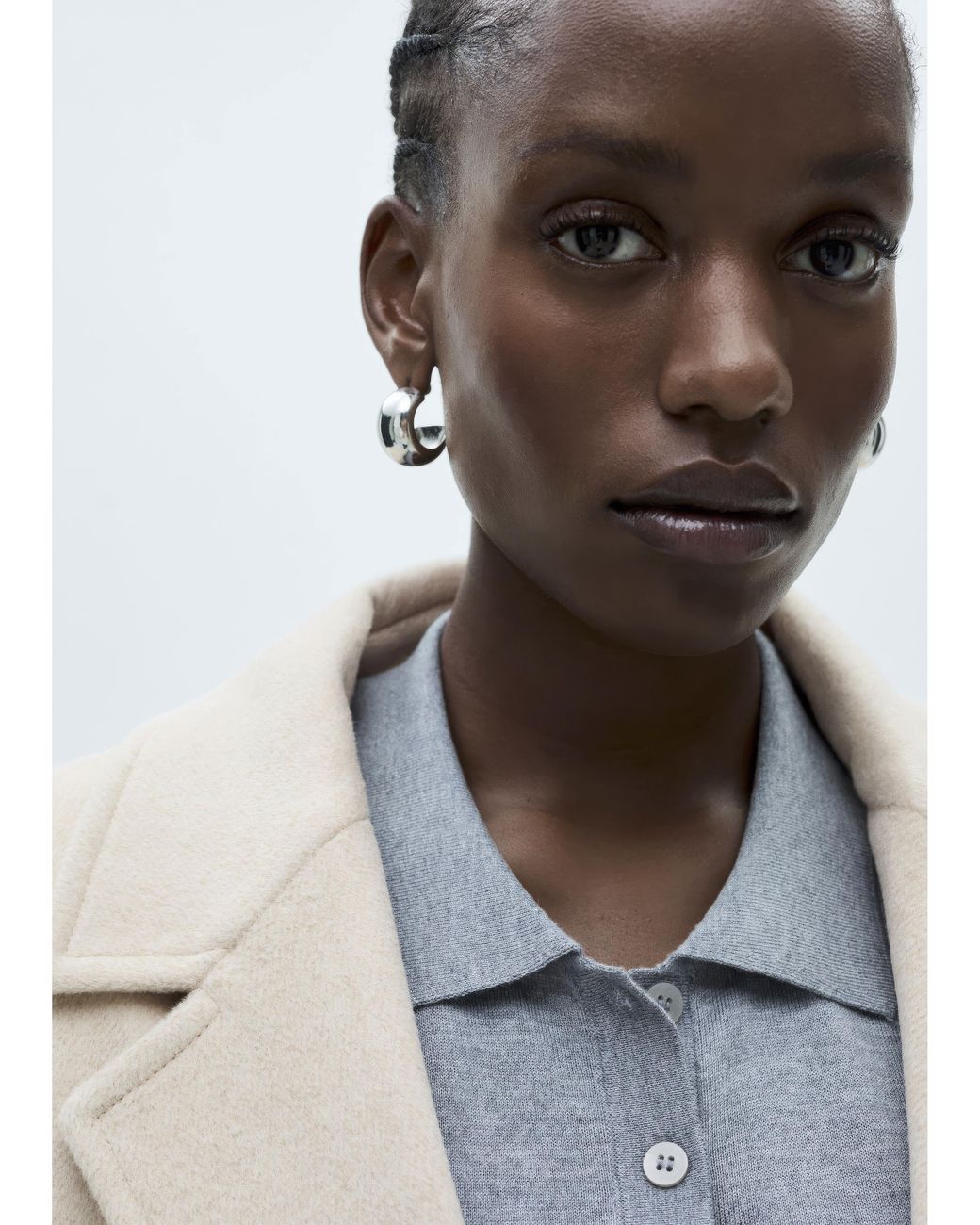 Mango White Double Breasted Wool Coat