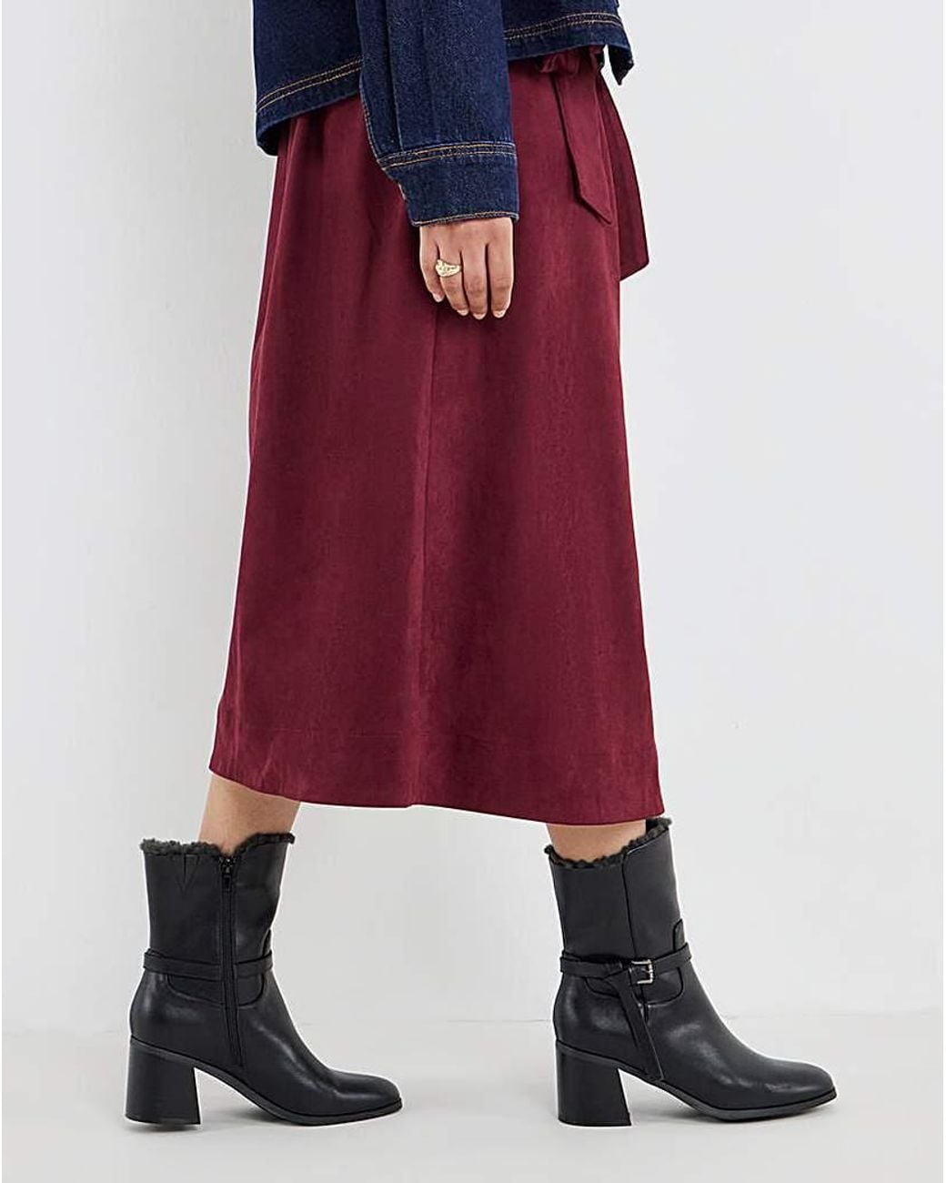 Simply Be Red Sherling Trim Ankle Boot Ex Wide