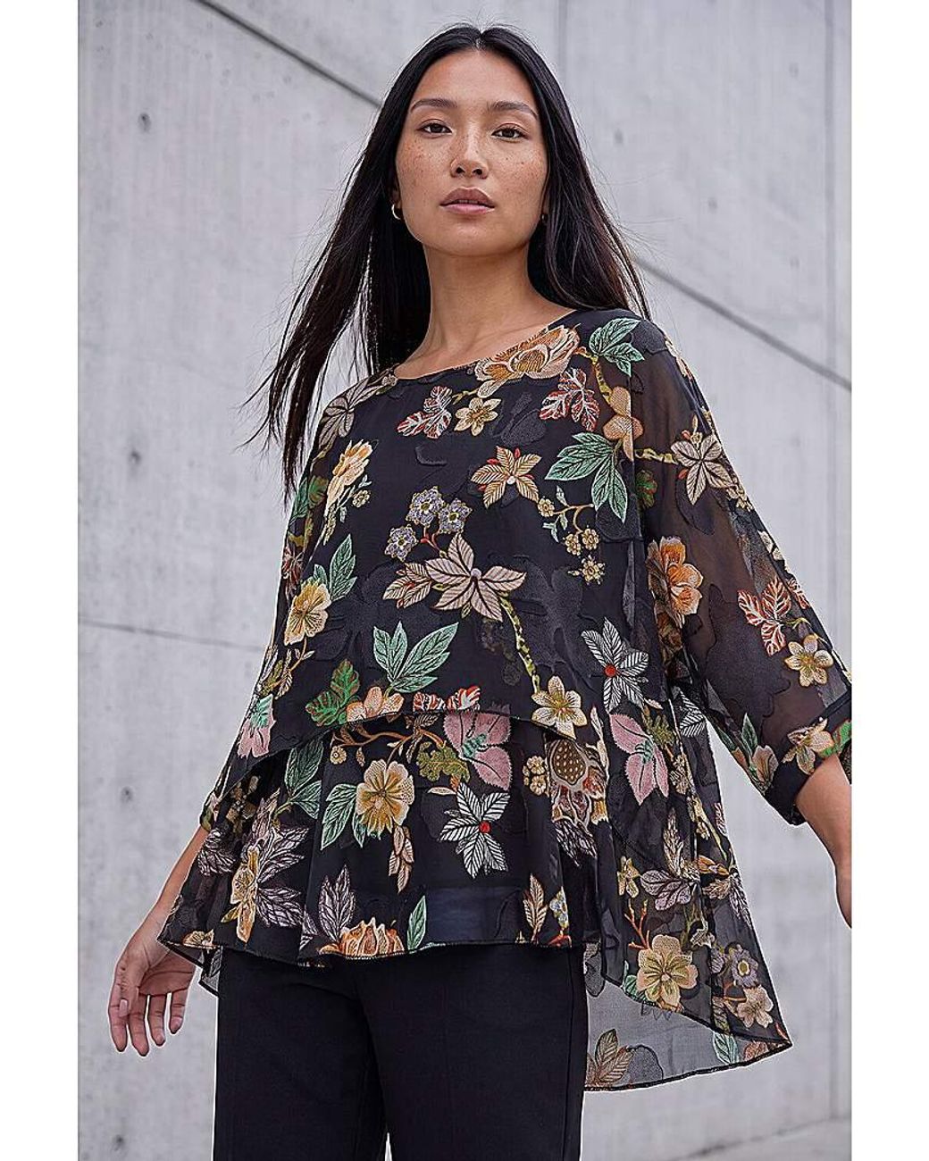 Roman Gray Roman Floral Print Overlay Top