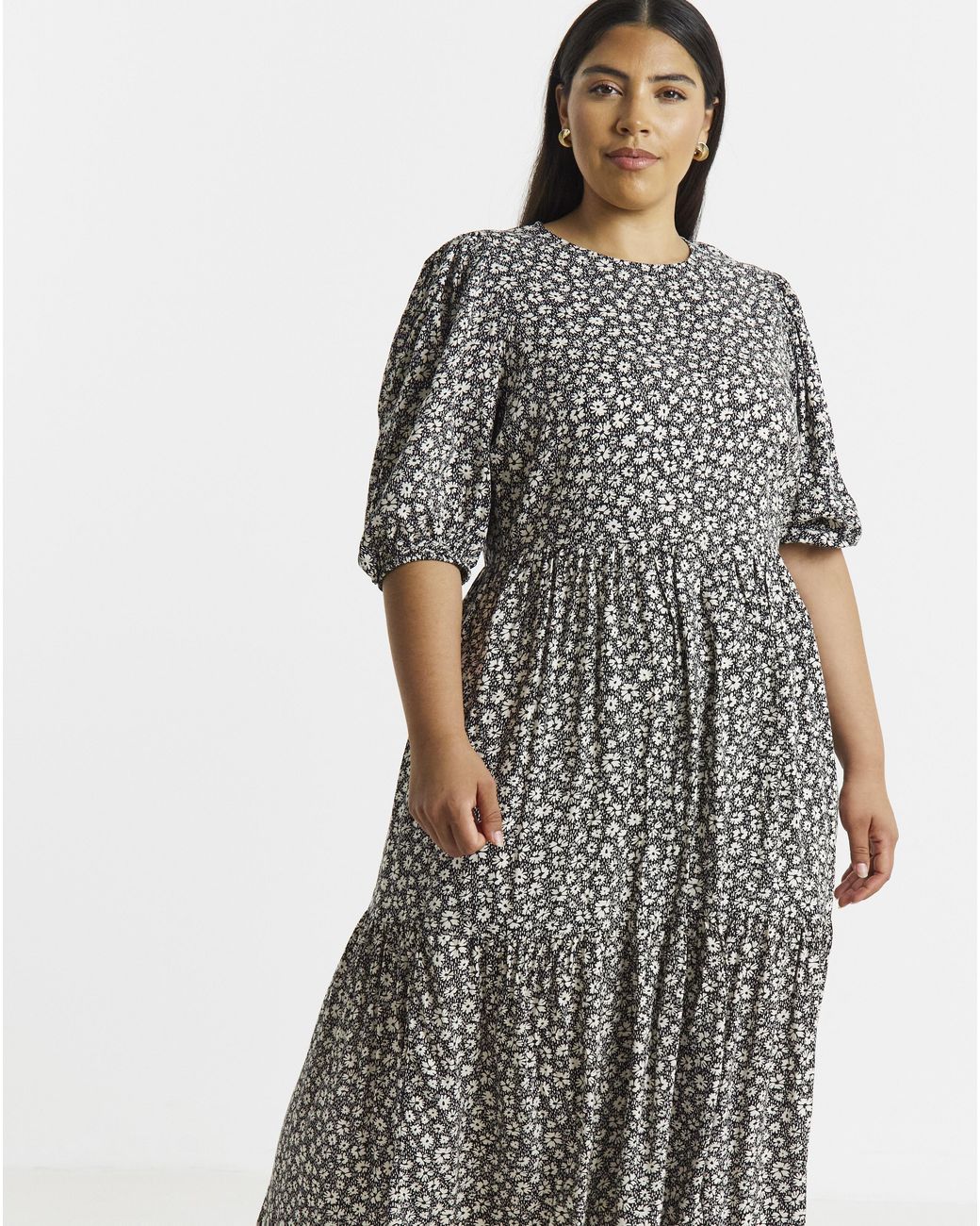 Simply Be White Spun Viscose Tiered Midi Dress