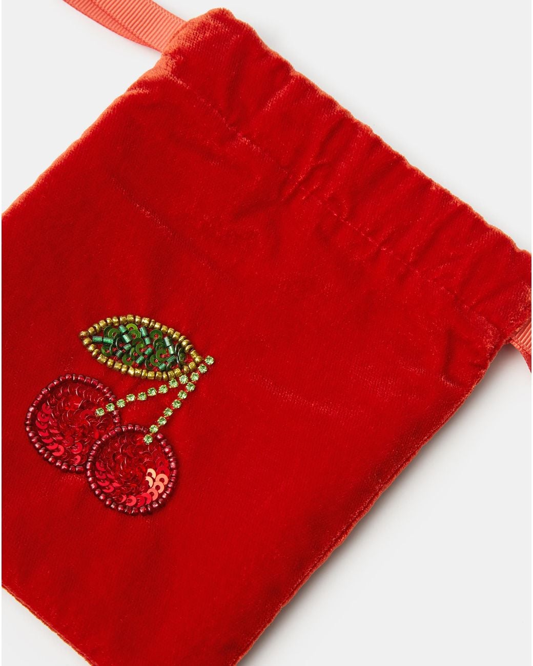 Accessorize Red Cherry Velvet Drawstring Bag
