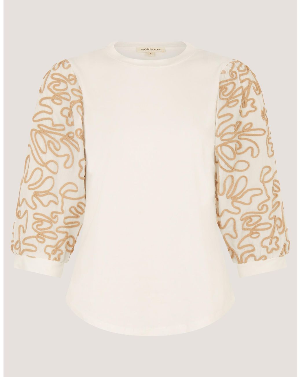 Monsoon Blue Freya Embroidered Sleeve Top