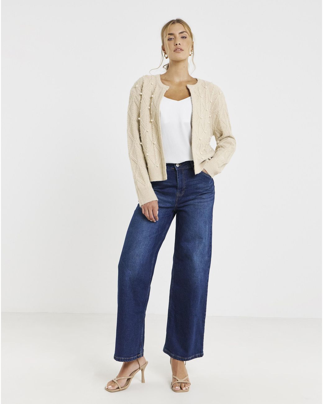 Joanna Hope Natural Embellished Knit Cardigan