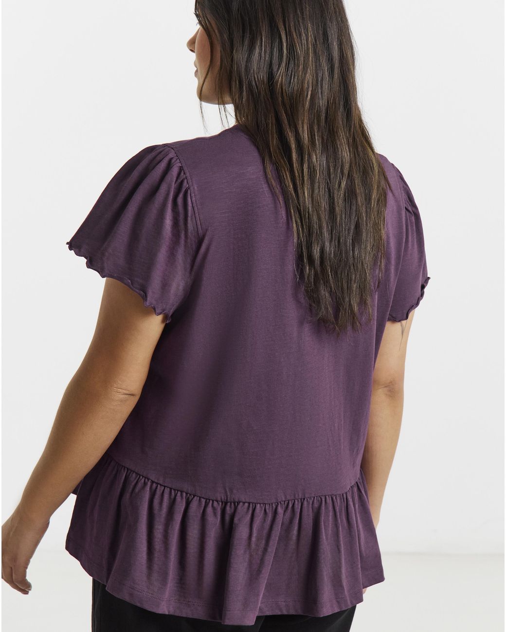 Simply Be Purple Ruffle Sleeve Peplum Tee