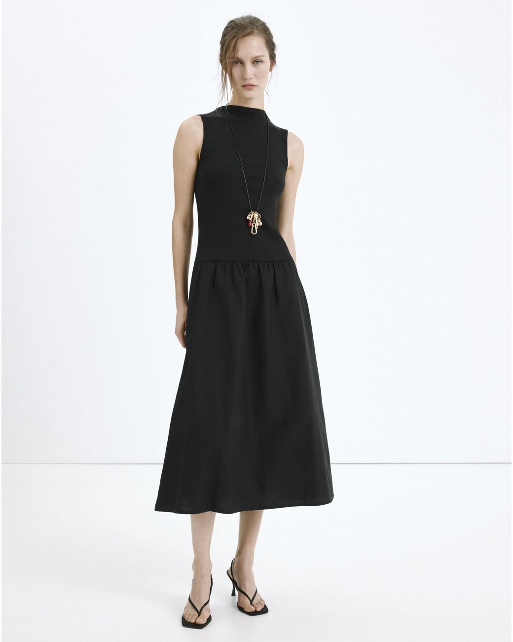 Mango Black Contrast-Bodice Dress