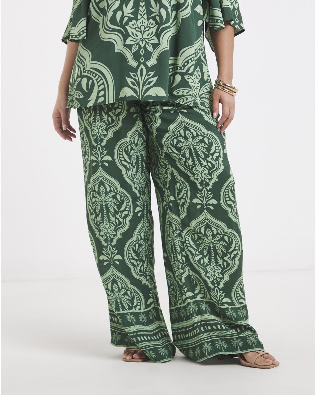 Joanna Hope Green Wide Leg Printed Trousers