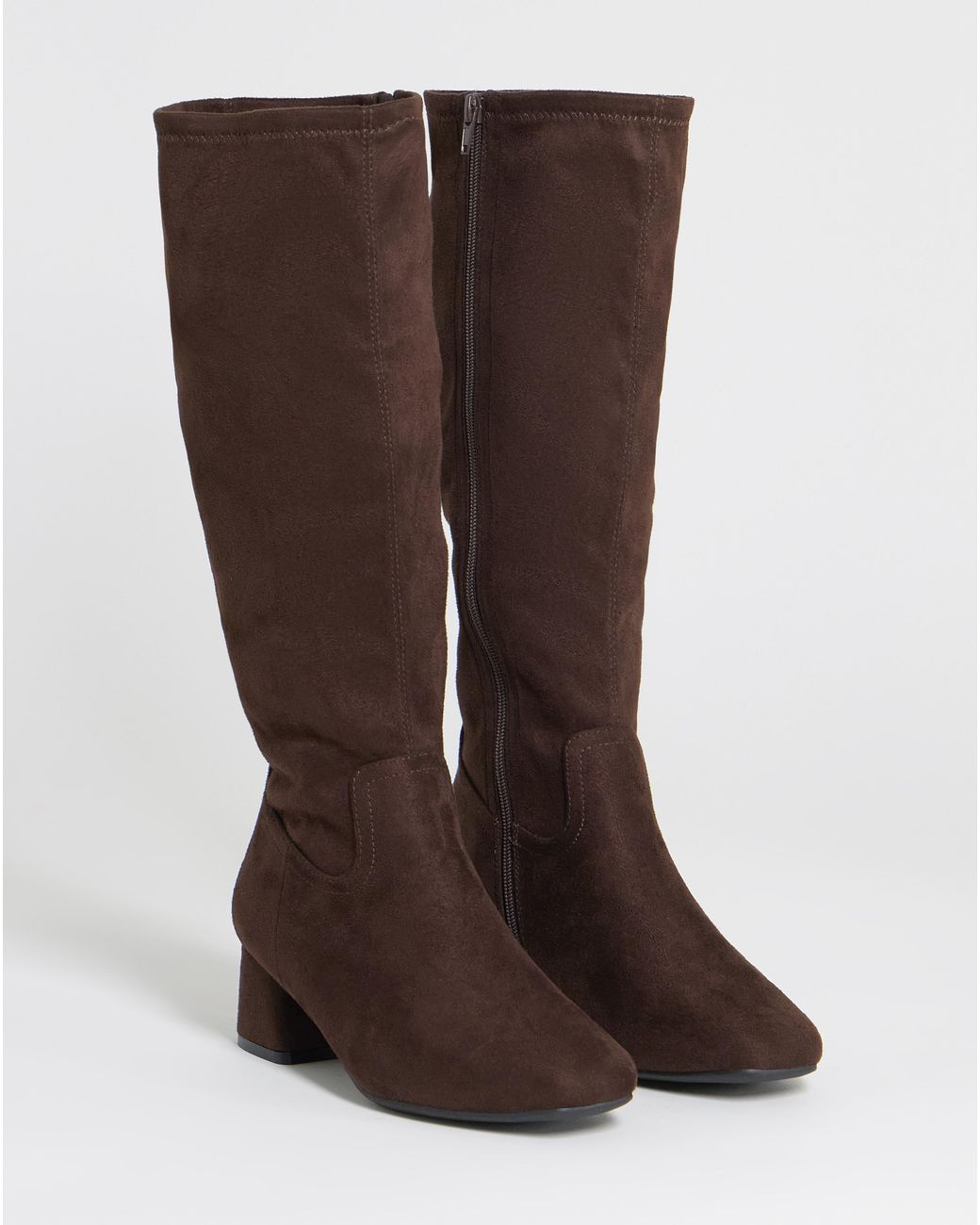 JD Williams Brown Block Heel Stretch Knee Boot E Fit Std