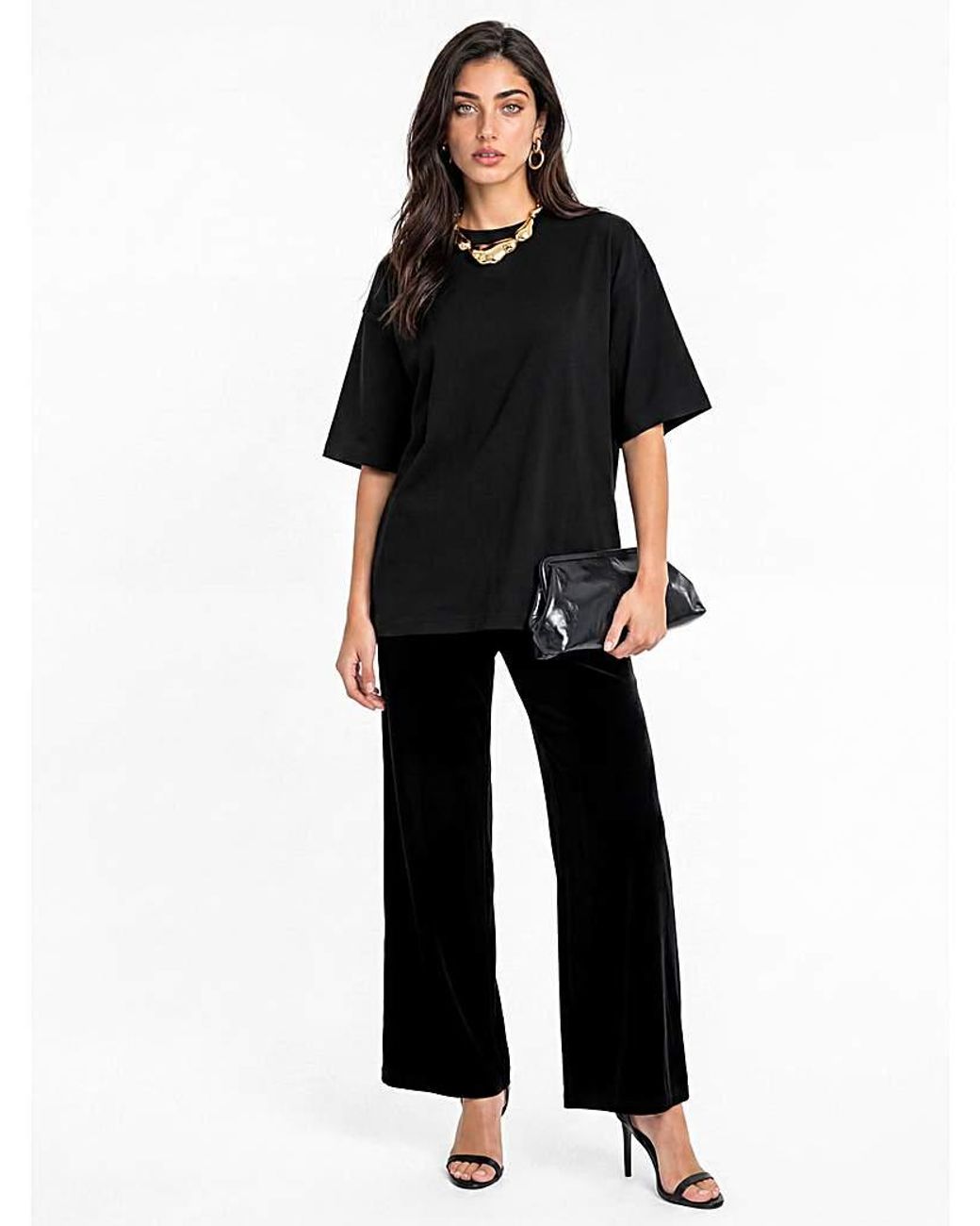 Lovedrobe Black High Waist Velvet Trousers