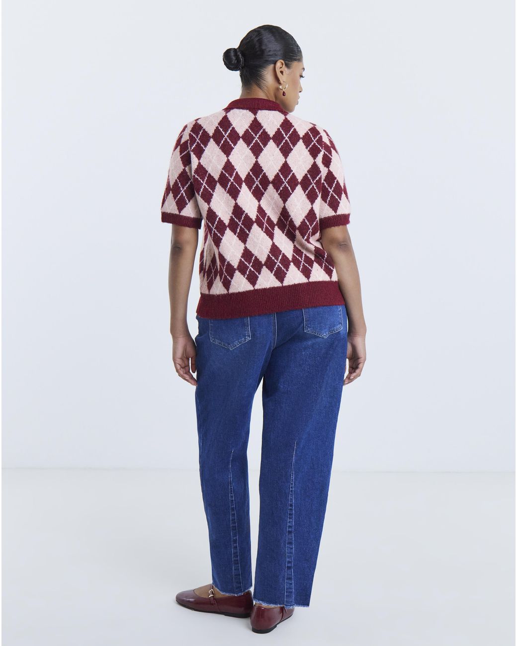 Simply Be Blue Argyle Short Sleeve Cardigan