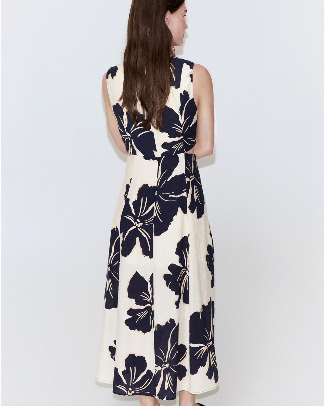 Mango White Floral Print Cut-Out Dress
