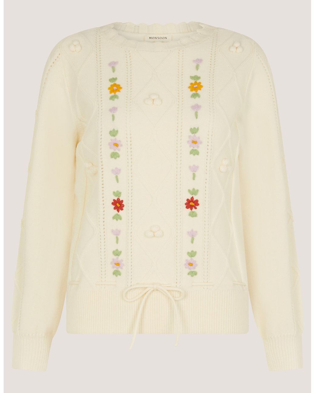Monsoon Blue Elsie Floral Cable Knit Jumper