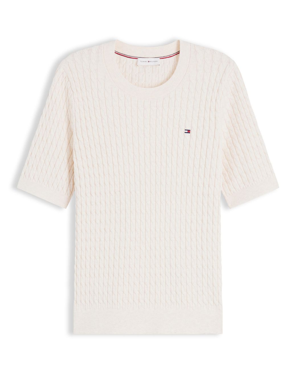 Tommy Hilfiger White Cable Knit Ss Sweat