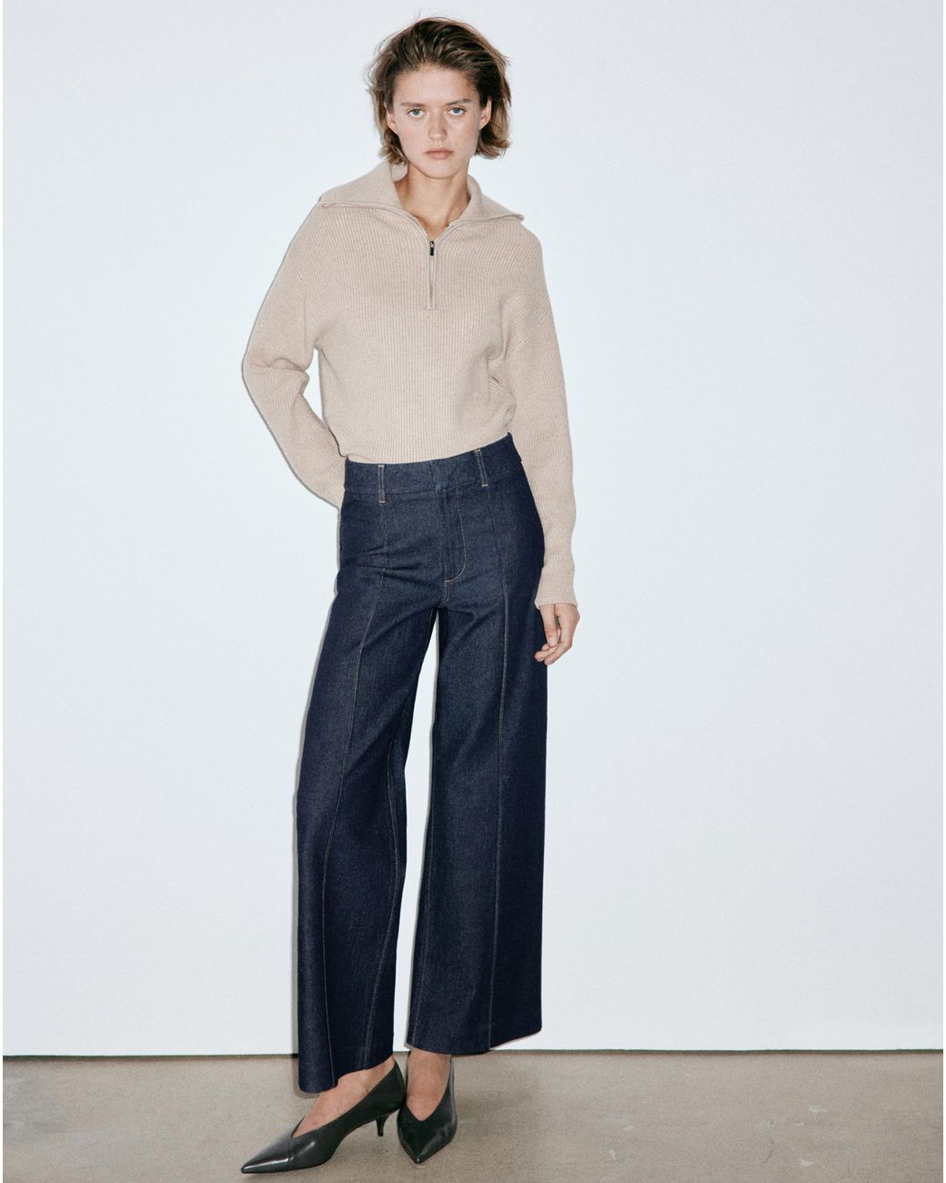 Mango Blue Paloma High Waisted Wide Leg Jean