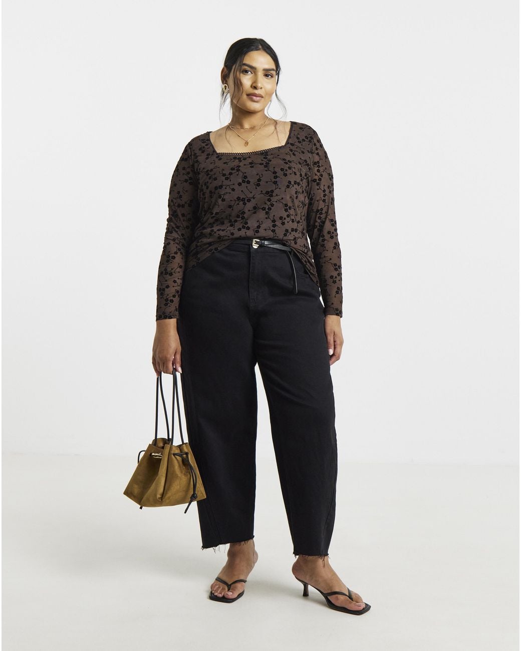 Simply Be Black Floral Flock Mesh Top