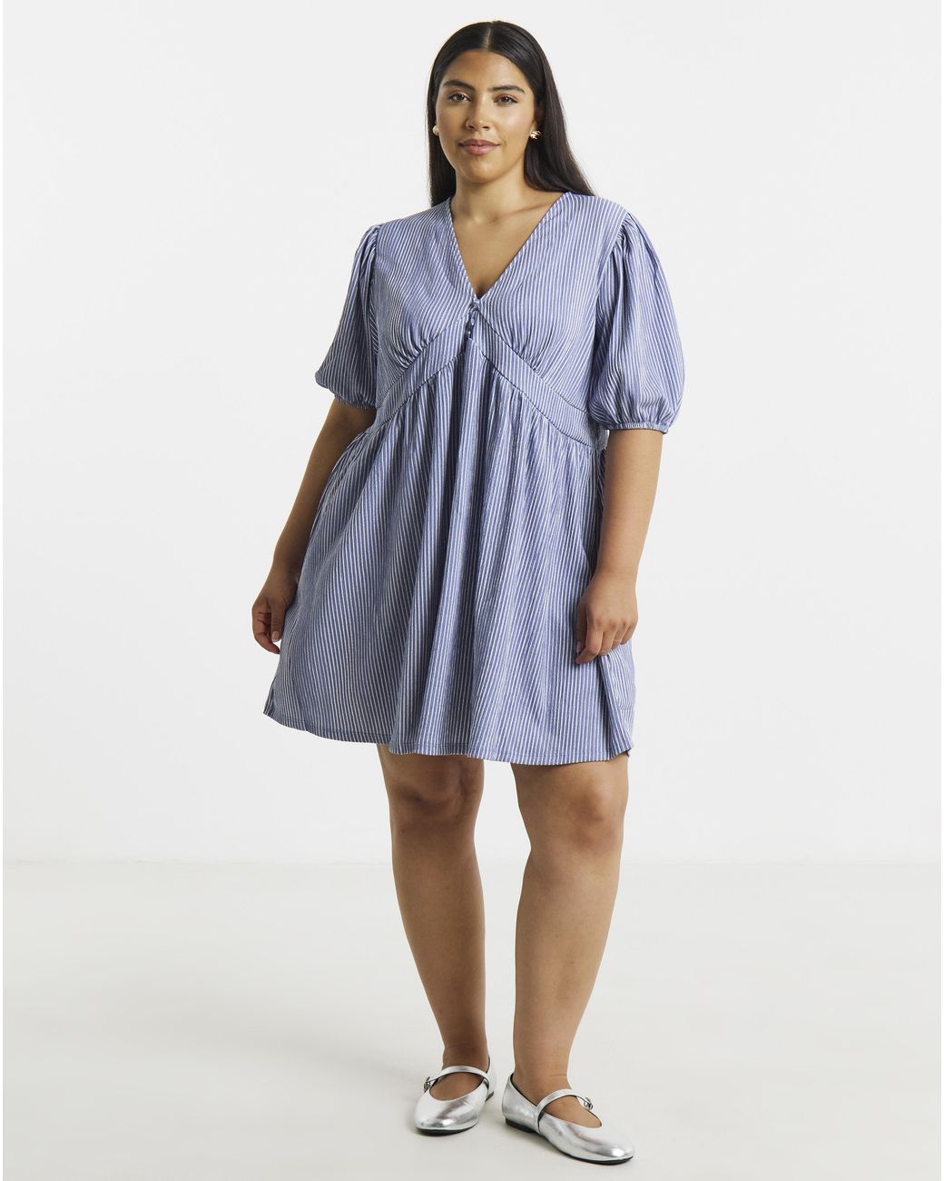 Simply Be Blue Waffle Waist Detail Skater Dress