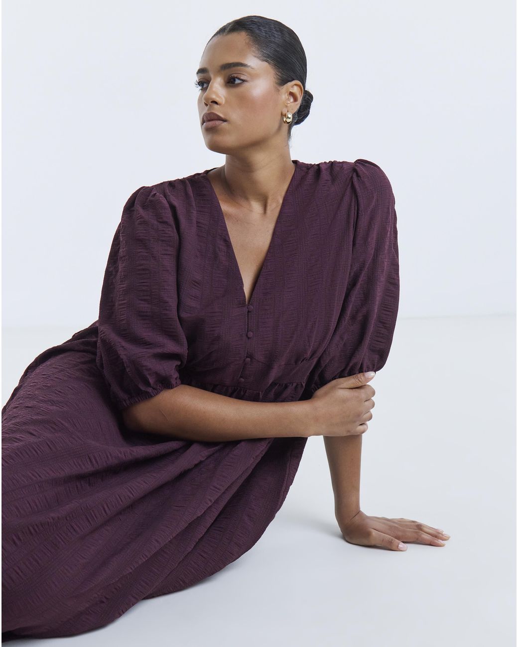 Simply Be Purple Textured Waist Detail Midi Dress