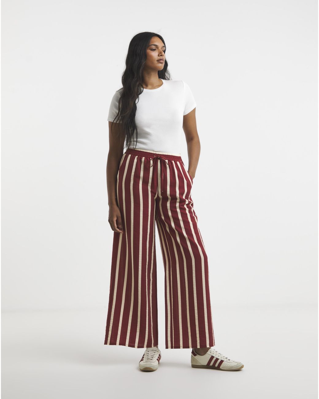 Simply Be White Rust Stripe Wide Trouser