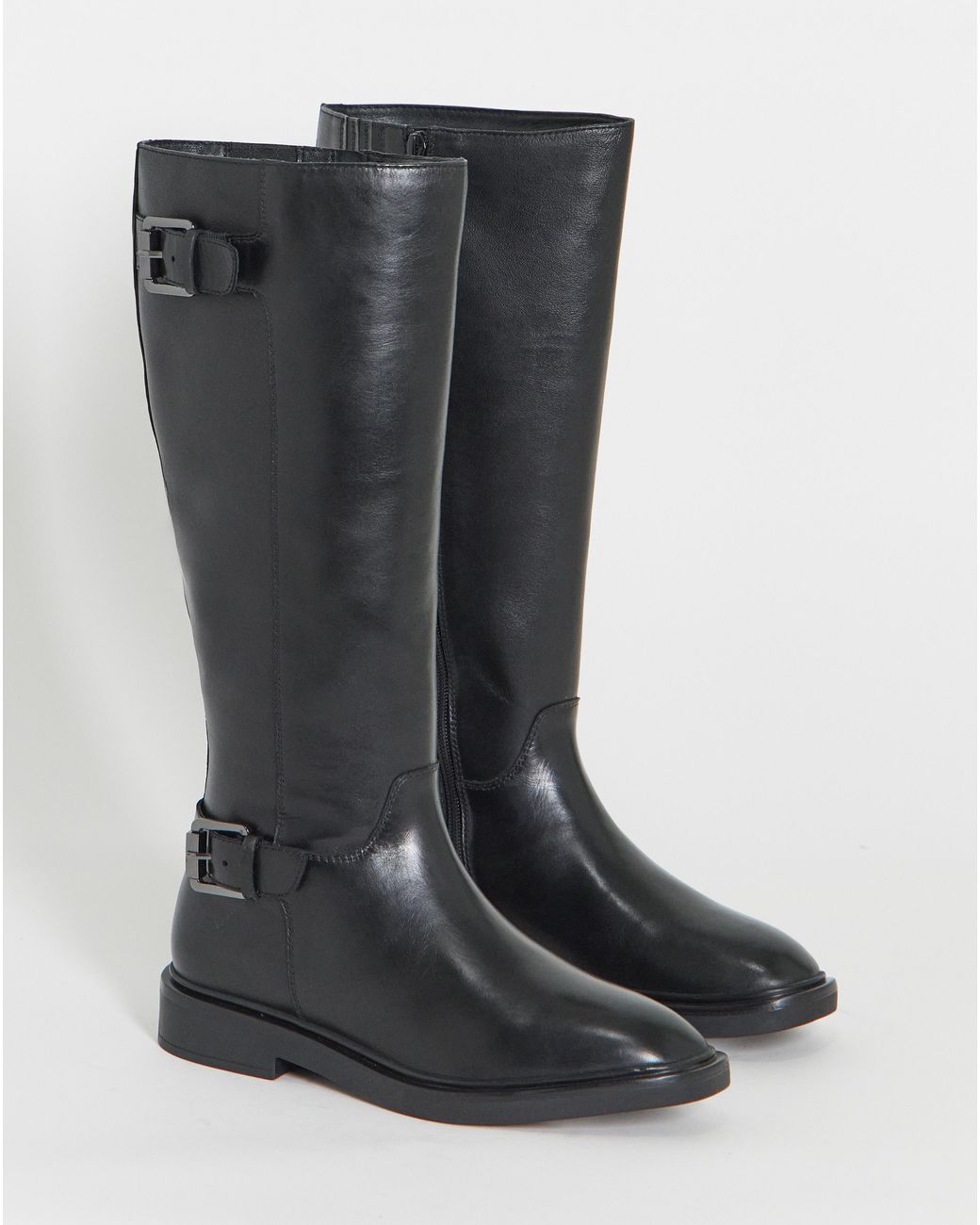Simply Be Blue Leather Knee High Flat Boot Wide C