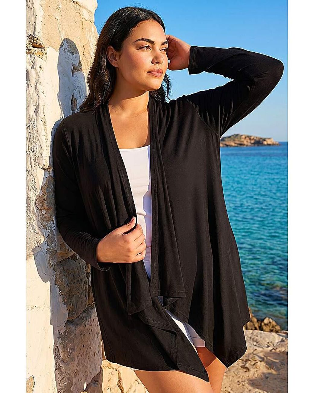 Roman Curve Blue Waterfall Front Cardigan