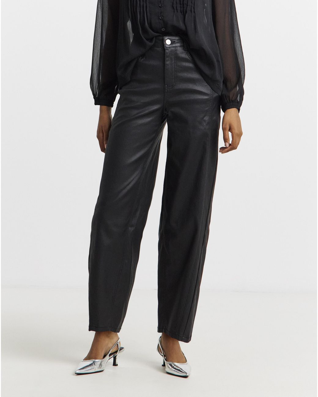 Simply Be Black Coated Barrel Leg Jeans