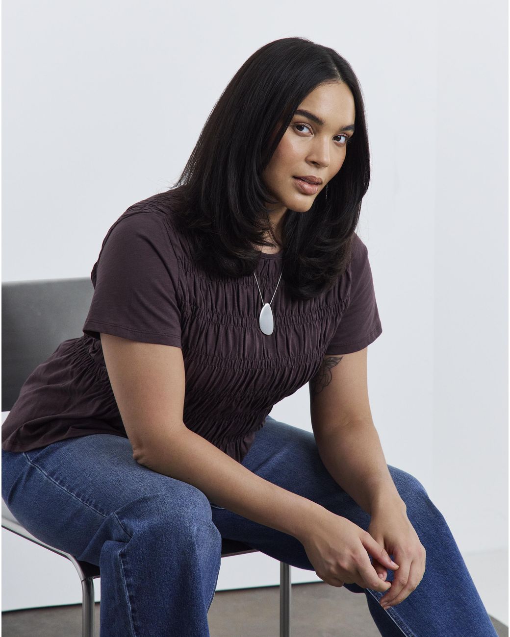 Simply Be Blue Shirred Peplum Top
