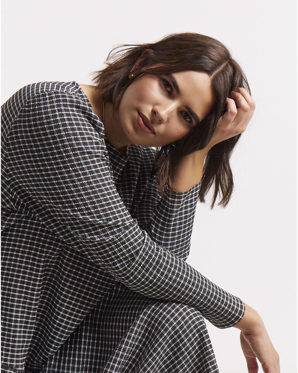 Simply Be Gray Check Drop Waist Midi Dress