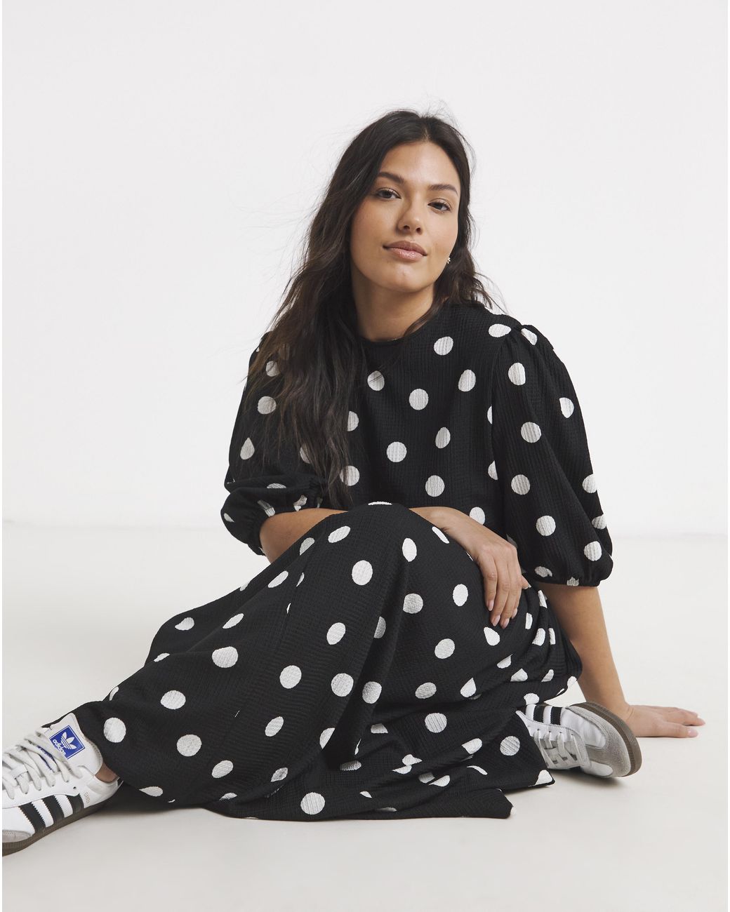 Simply Be White Mono Spot Waffle Dress