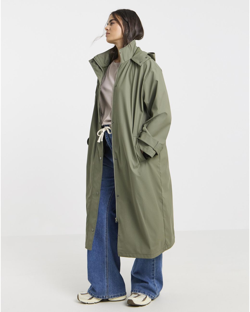 Simply Be Green Longline Rubberised Raincoat
