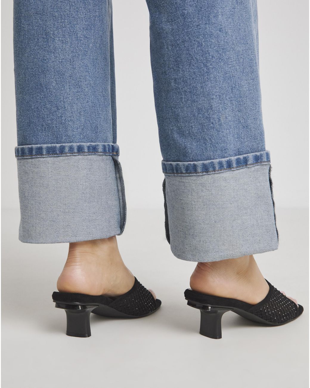 Simply Be Blue Diamante Mesh Kitten Heel Mule Wide