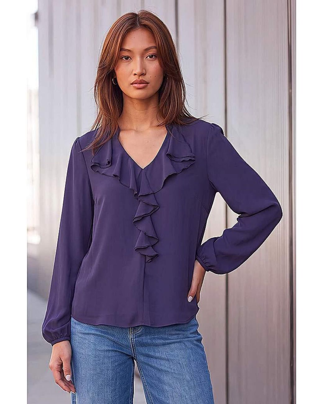 Roman Purple Roman Plain Ruffle Top
