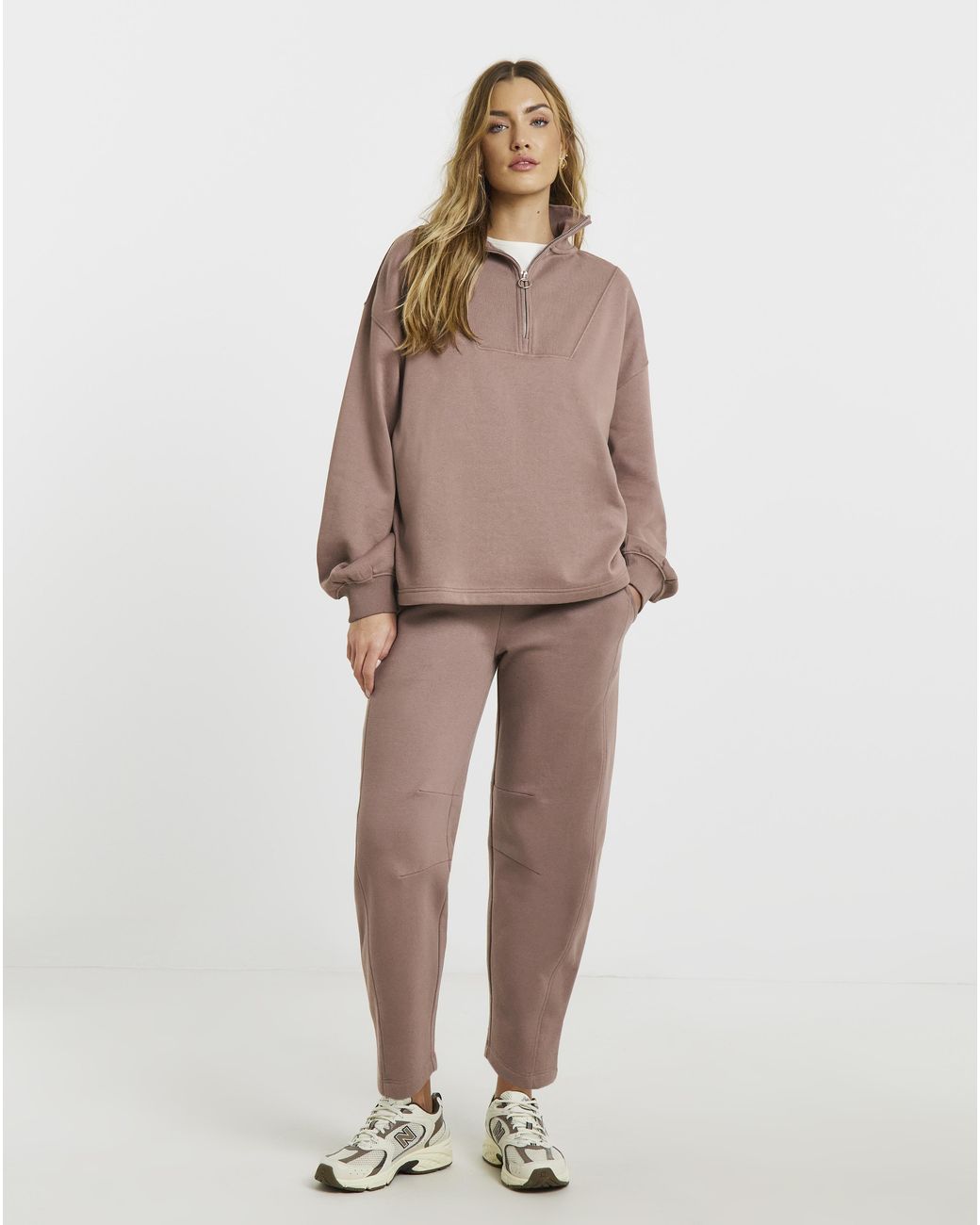 Simply Be Brown 1/4 Zip Sweatshirt With Rib Panel