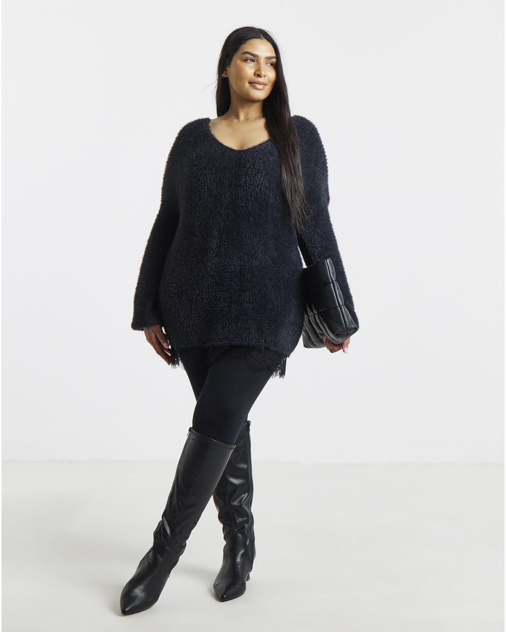 Simply Be Blue Fluffy Lace V-Neck Tunic