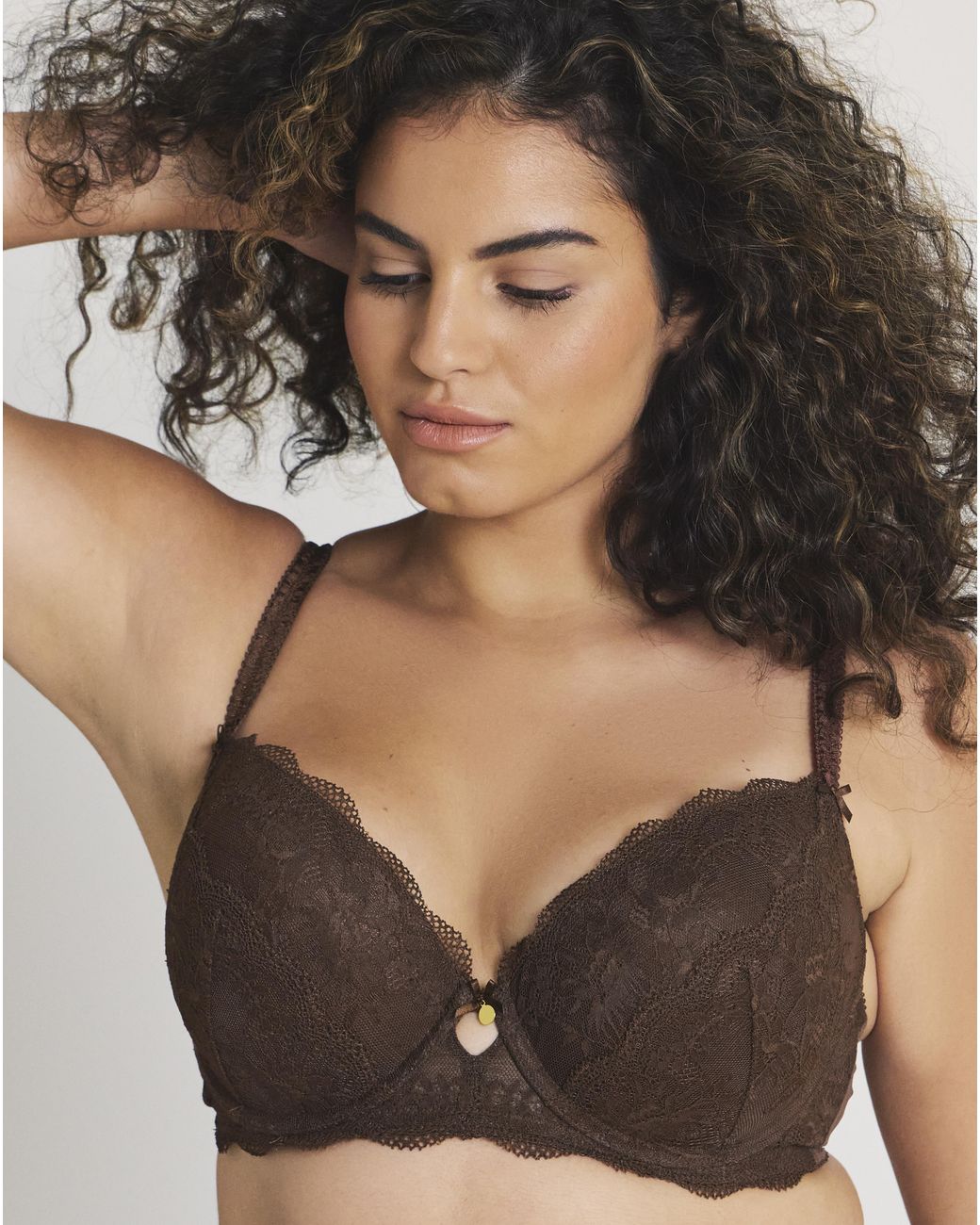 Pretty Secrets Brown Floral Lace Plunge Bra