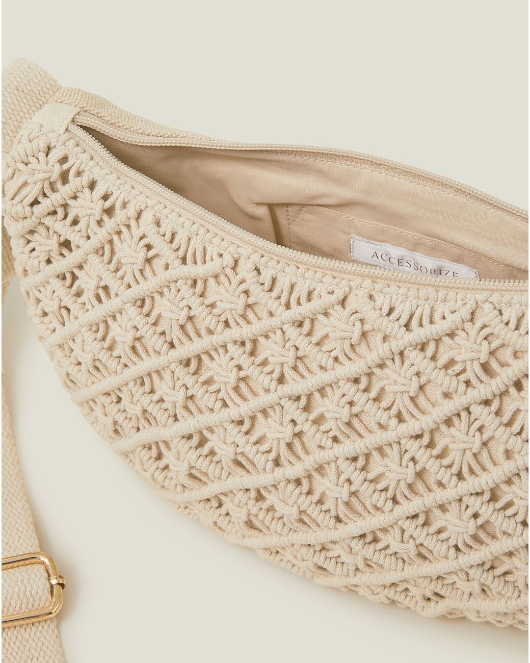 Accessorize Natural Macrame Sling Cross-Body Bag