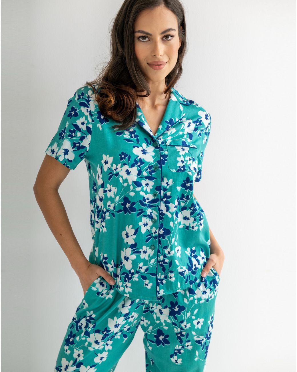 Pour Moi Blue Cotton Satin Pj Set