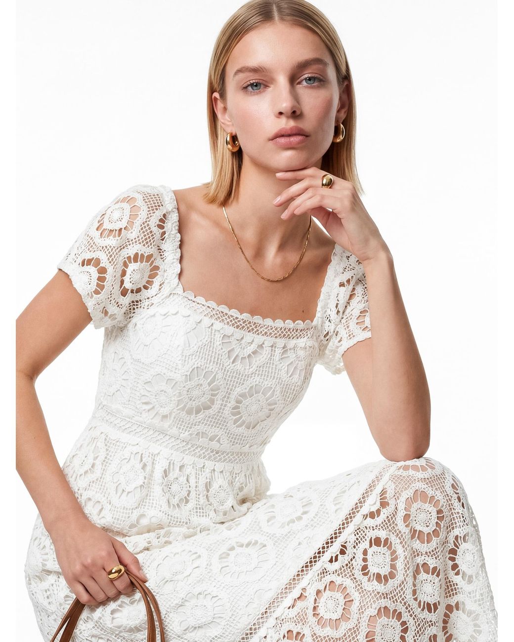 Lovedrobe White Floral Lace Midaxi Dress