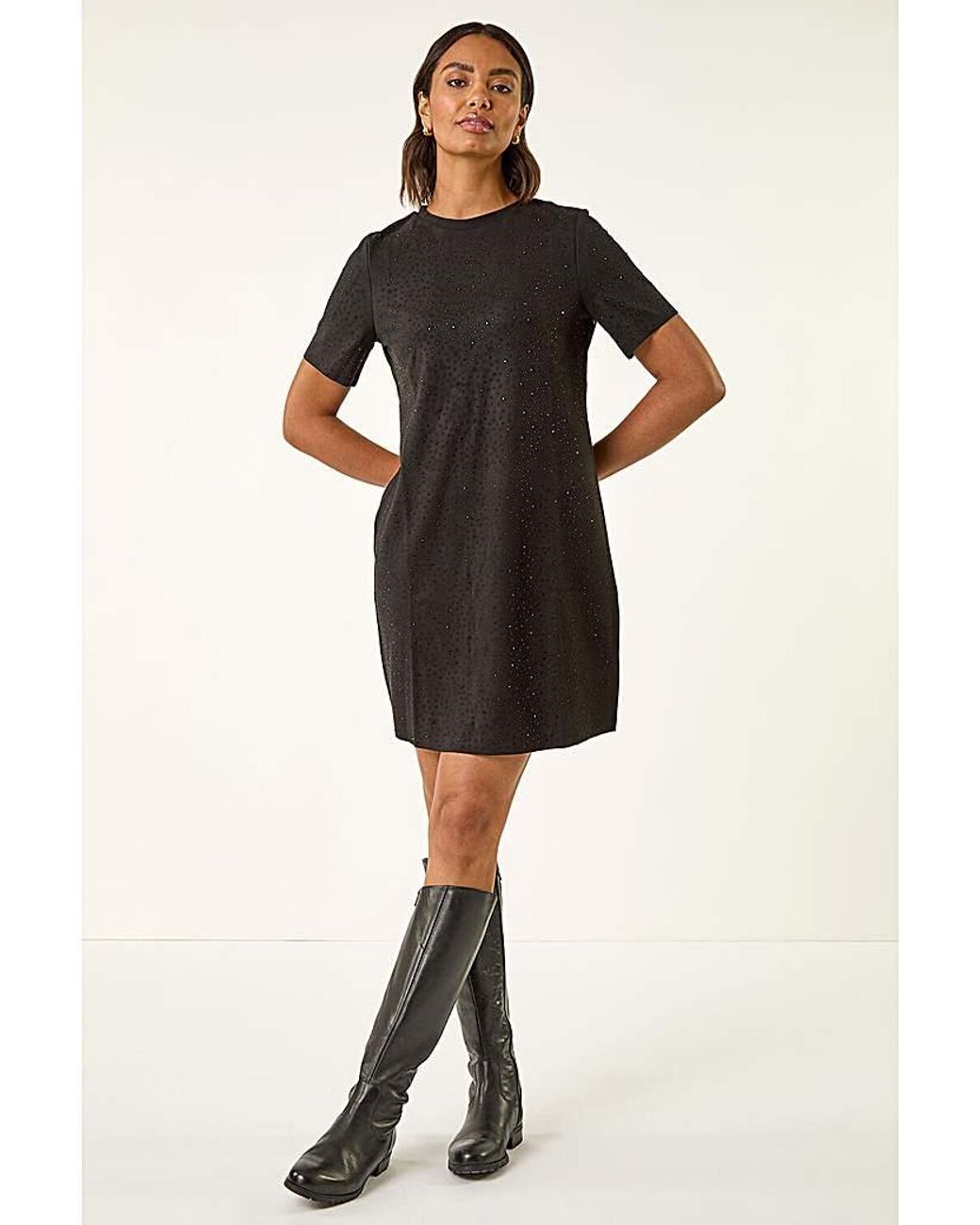 Roman Black Roman Embellished Shift Stretch Dress