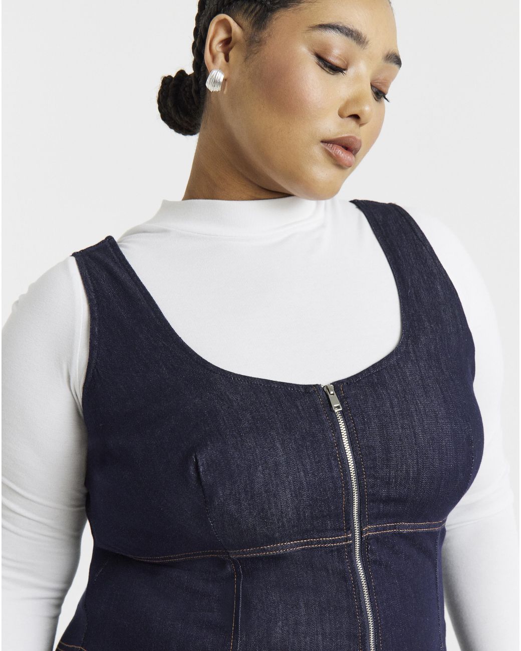 Simply Be Blue Denim Fitted Midaxi Dress