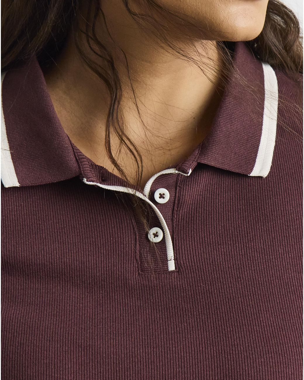 Simply Be Red Ls Rib Polo Neck With Contrast