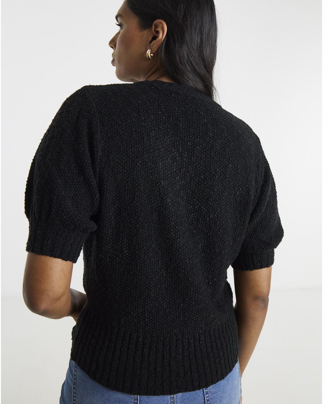 Simply Be Black Puff Sleeve Button Cardigan
