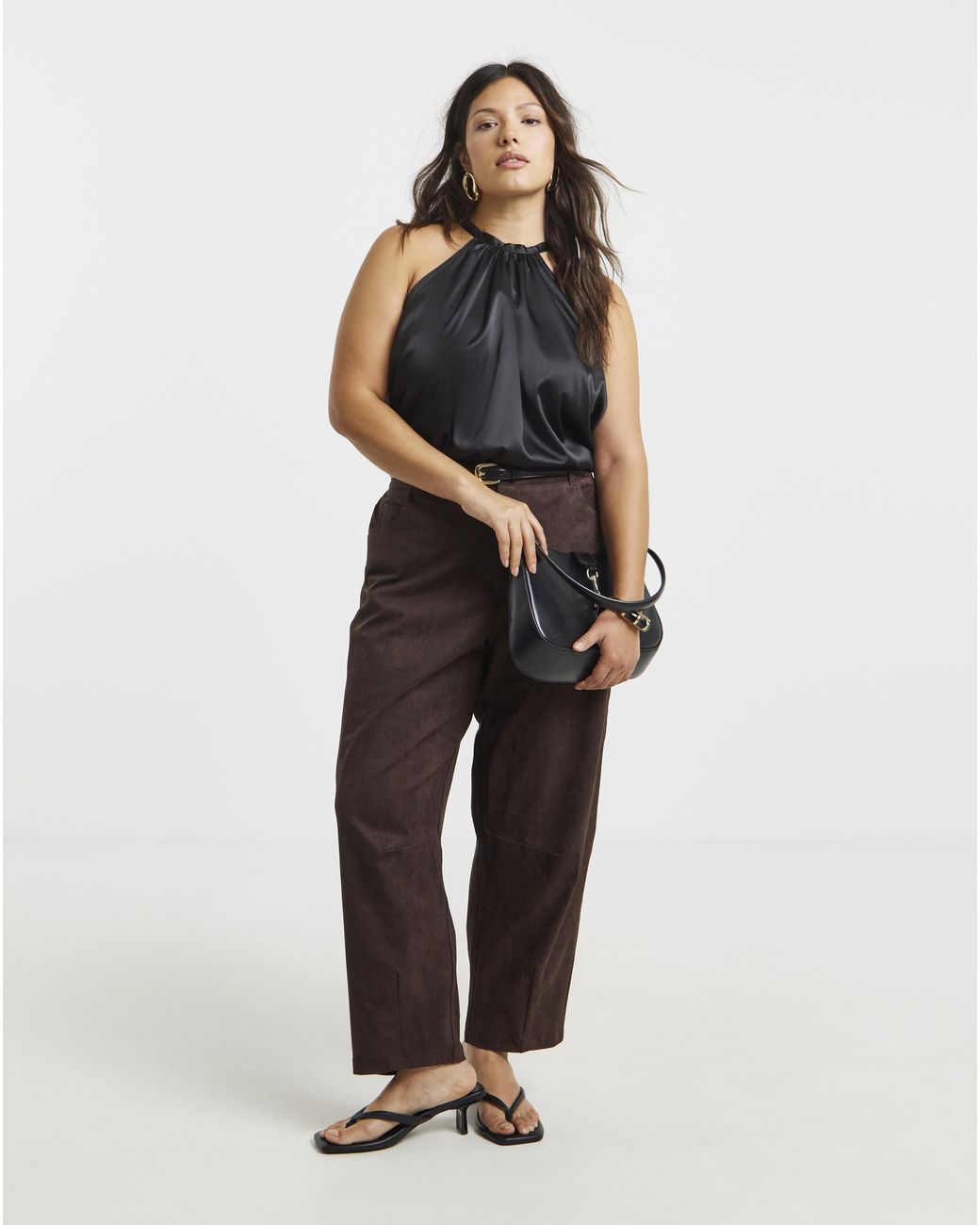 Simply Be Red Suedette Barrel Leg Trousers