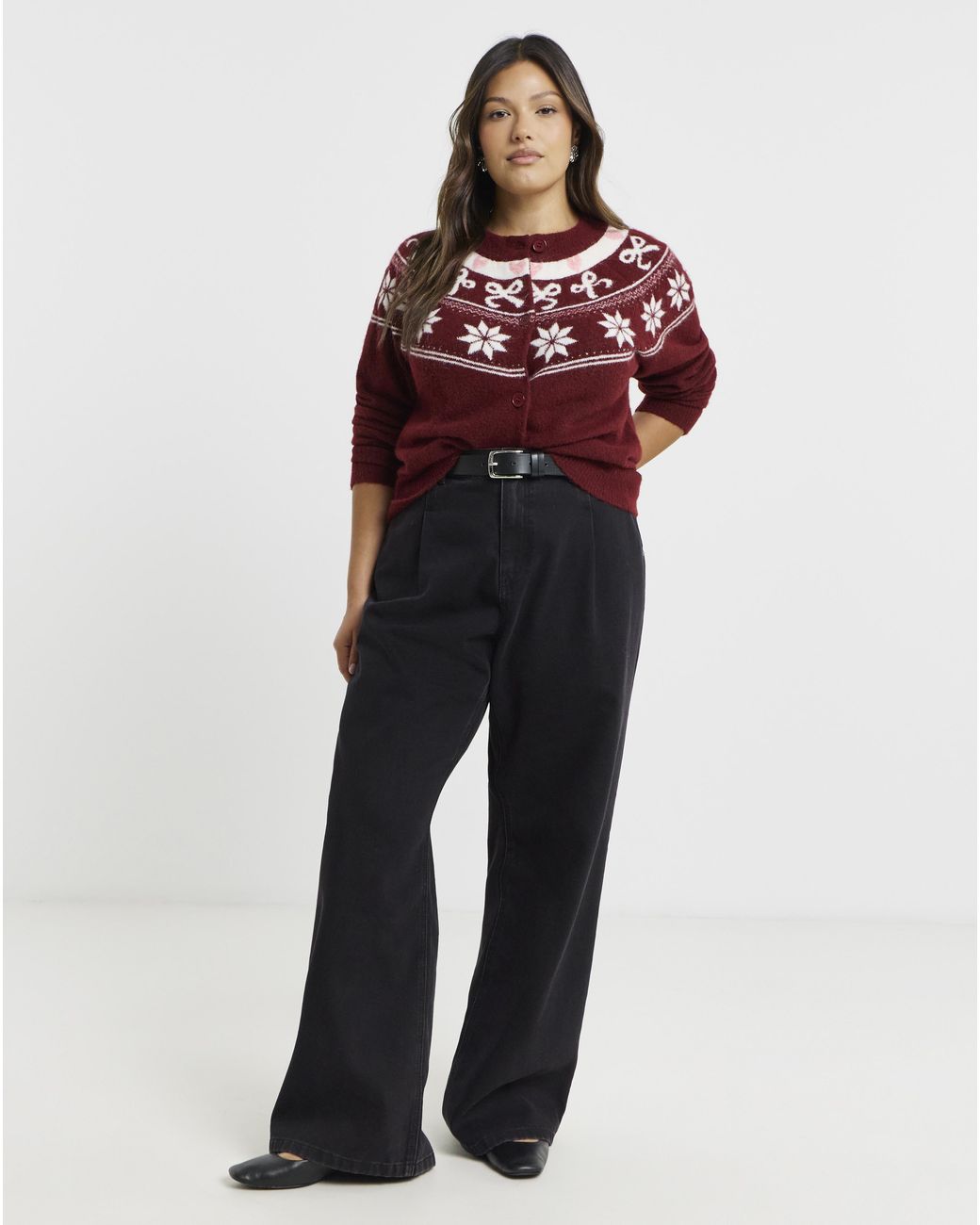 Simply Be Red Fair Isle Crew Neck Cardigan