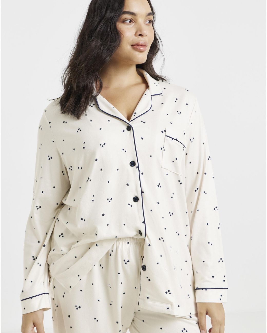 Pretty Secrets Natural Star Soft Knit Button Pj Set