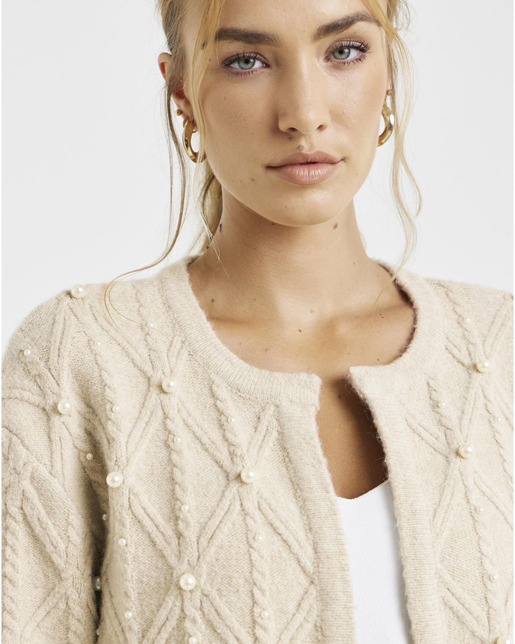 Joanna Hope Natural Embellished Knit Cardigan