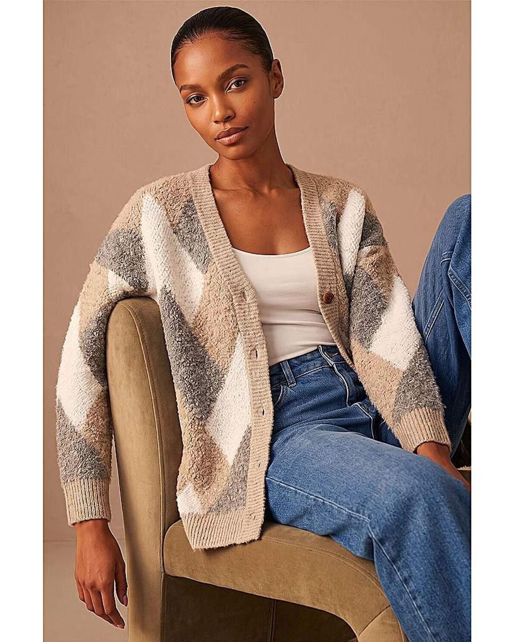 Roman Blue Roman Boucle Chevron Cardigan