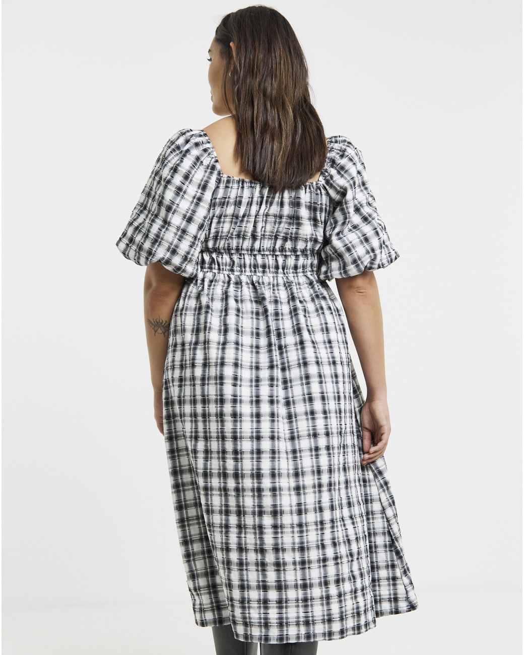 Simply Be White Mono Check Midi Dress