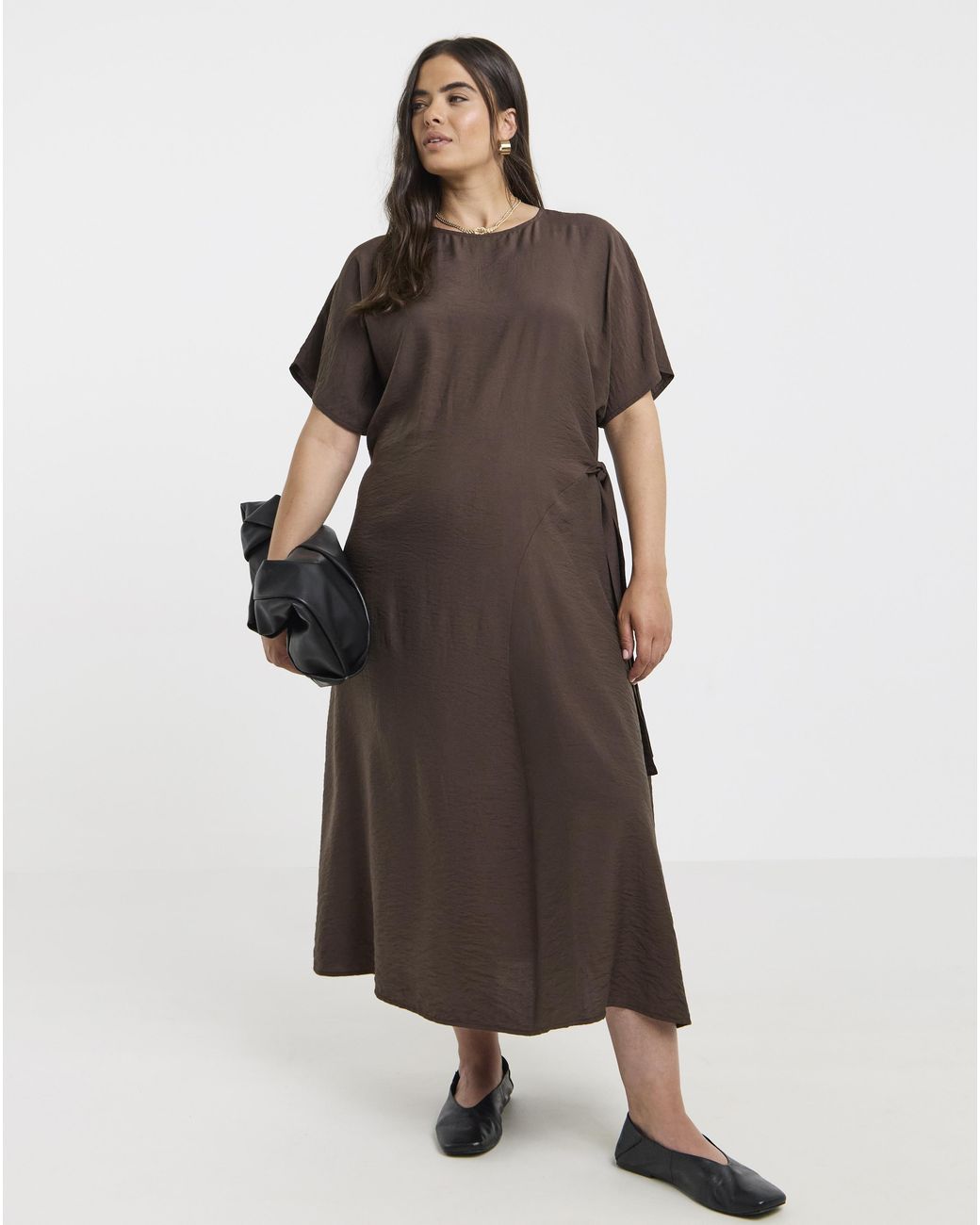 Simply Be Brown Side Tie Midi Dress