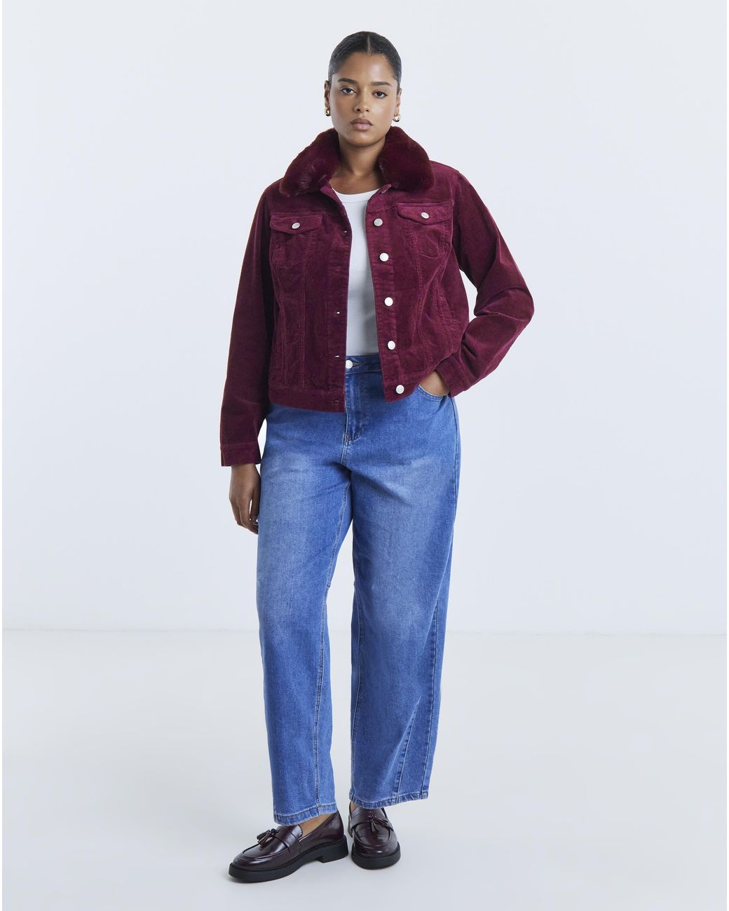 Simply Be Purple Faux Fur Collar Cord Jacket