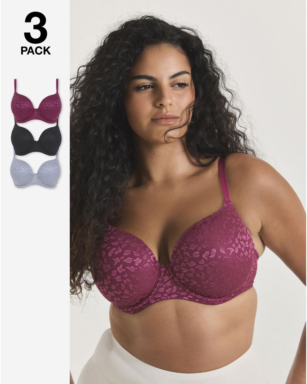 Pretty Secrets Blue 3 Pack Animal Lace T-Shirt Bras